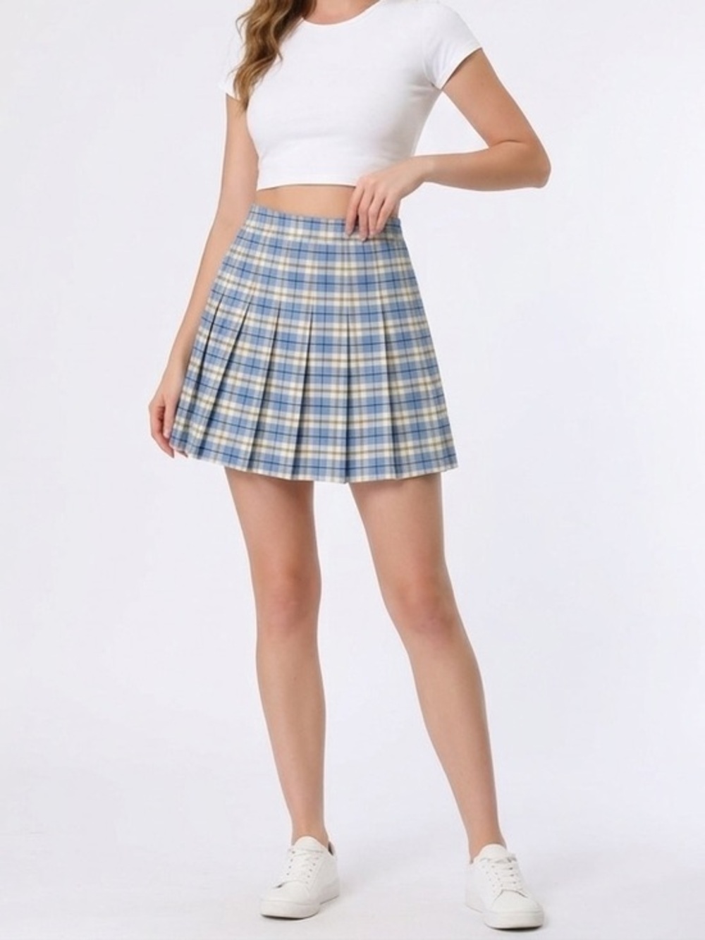 3/$30 Preppy Blue Plaid Pleated Mini Skirt Size Small